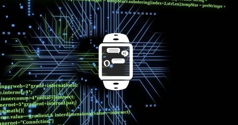 AI Data Processing Concept on Smartwatch Against Digital Background - Download Free Stock Images Pikwizard.com