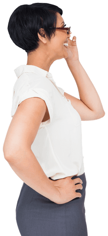 Happy Businesswoman in Glasses Smiling on Transparent Background