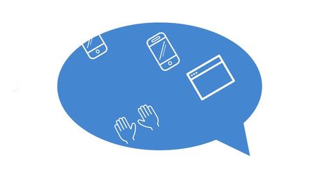 Digital communication concept with speech bubble and social media elements