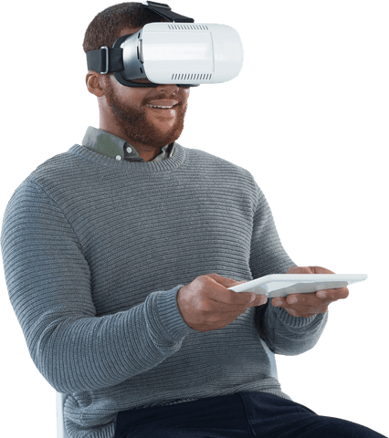 Businessman Using VR Headset With Digital Tablet on Transparent Background - Download Free Stock Videos Pikwizard.com