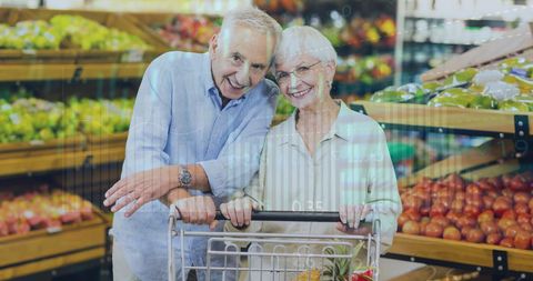 Senior Couple Enjoying Shopping Amid Financial Overlay