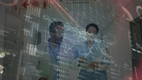 Medical Experts Analyzing Digital Global Data Display