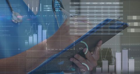 Doctor Observing Healthcare Financial Analytics and Data Trends