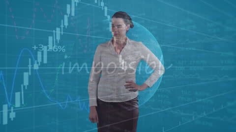 Businesswoman Analyzing Financial Data Overlaid with Graphs