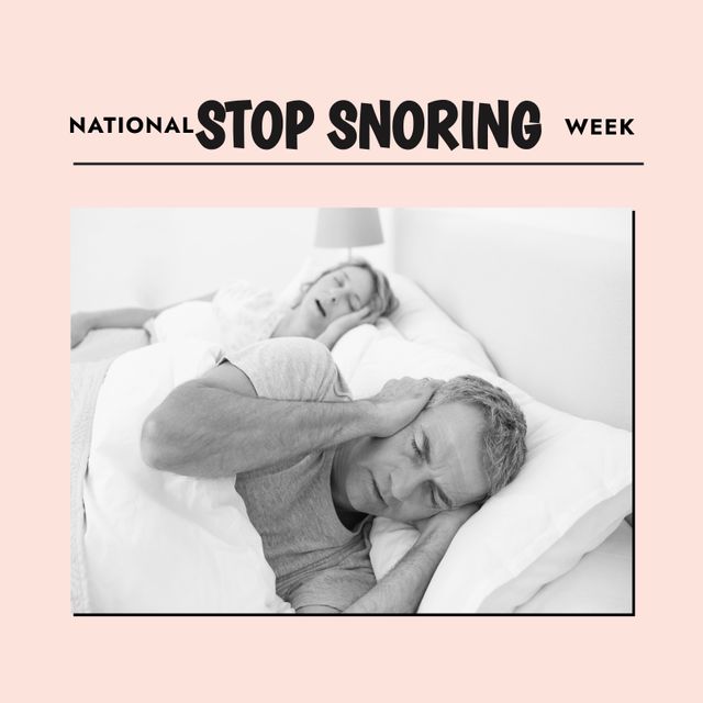 Man Covering Ears While Woman Snores in Bed for National Stop Snoring Week - Download Free Stock Templates Pikwizard.com