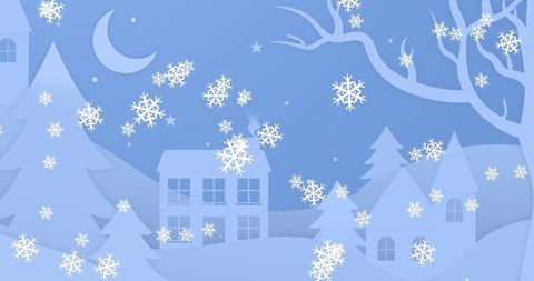 Winter Night with Falling Snowflakes in Dreamy Landscape