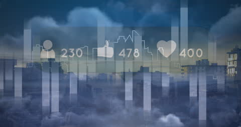 Animated Social Media Icons on Cityscape