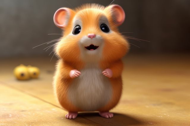 Close up of cute hamster on wooden background, created using generative ai technology. Pet, animal and rodent concept digitally generated image.