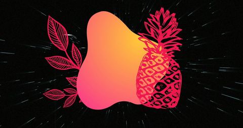 Vibrant Red Pineapple and Leaves on Abstract Background