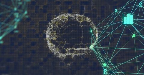 Futuristic digital brain network and technology connections