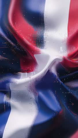 Vertical glitch flag animation rippling red white blue stripes folding in futuristic motion