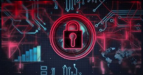 Futuristic Cybersecurity Concept with Neon Padlock