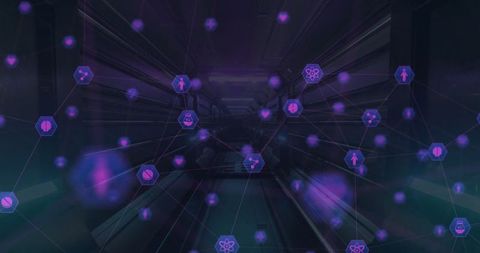 Futuristic Digital Network With Glowing Purple Nodes