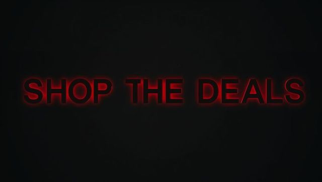 Red neon shop deals sign on dark background for sale promotion and retail banner