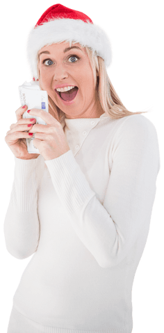 excited woman in santa hat holding money transparent background - Download Free Stock Videos Pikwizard.com