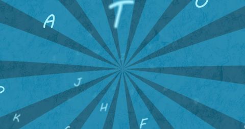 graphic of scattered letters over blue radial pattern is perfect for educational and design projects. ideal for use in school presentations, children's learning materials, and creative design templates, emphasizing school and literacy themes.