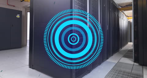 High-Tech Data Server Room with Digital Network Interface