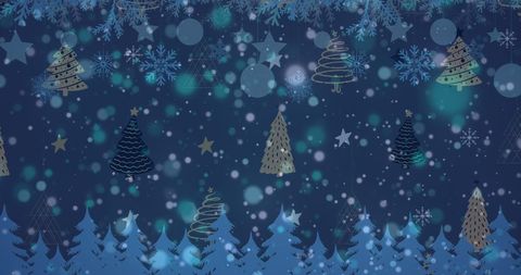 Magical Snowfall Over Christmas Trees in Starry Night