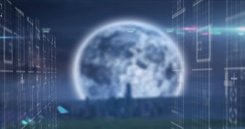 digital algorithms flow with futuristic city under moon - Download Free Stock Images Pikwizard.com
