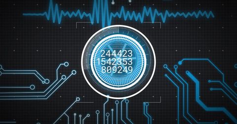 futuristic digital scanner with blue motherboard network and graph interface - Download Free Stock Images Pikwizard.com