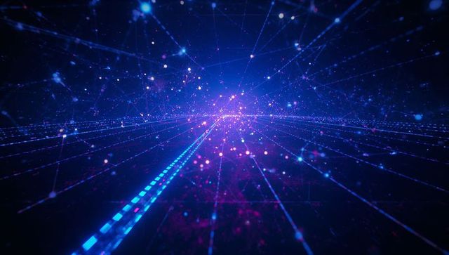 Futuristic Digital Network with Glowing Nodes and Grid Lines