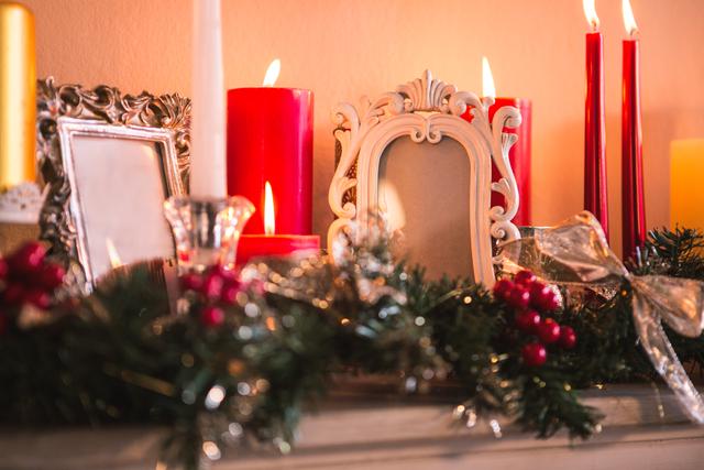 Festive Christmas Decorations on Fireplace Mantel - Download Free Stock Photos Pikwizard.com
