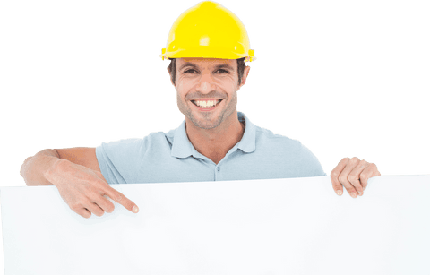 Smiling Architect in Hard Hat Holding Blank Transparent Billboard - Download Free Stock Videos Pikwizard.com