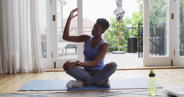 Woman Practicing Yoga at Home in Stylish Living Room - Download Free Stock Images Pikwizard.com