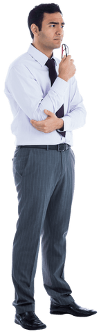 Transparent businessman thinking deeply isolated side view