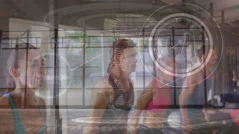 Futuristic Interface Overlaid on Athletic Training Background