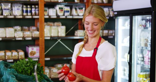 Female Grocery Worker Sorting Tomatoes in Store - Download Free Stock Images Pikwizard.com