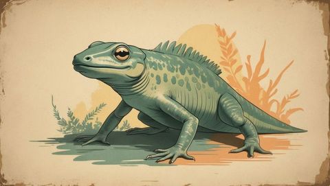 Vintage styled lizard illustration with biomorphic design elements