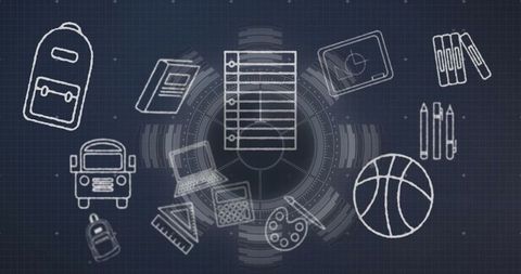 Digital education interface with school icons