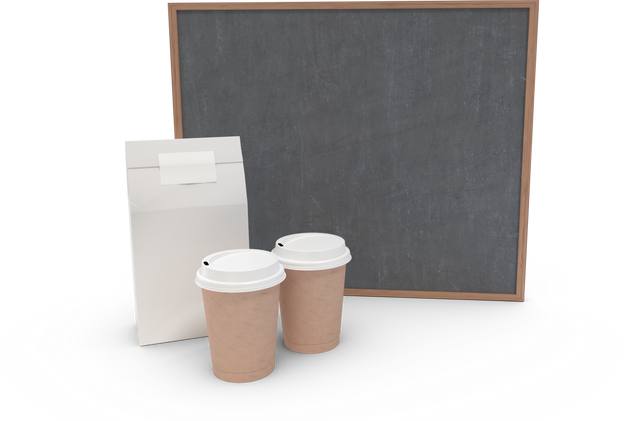 Transparent Paper Takeaway Food Bag and Cups with Blank Chalkboard - Download Free Stock Videos Pikwizard.com