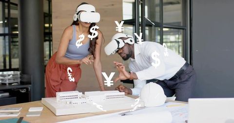 Architects using virtual reality for futuristic design planning