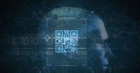Digital QR Code Overlay on Human Brain with Binary Code Background - Download Free Stock Images Pikwizard.com