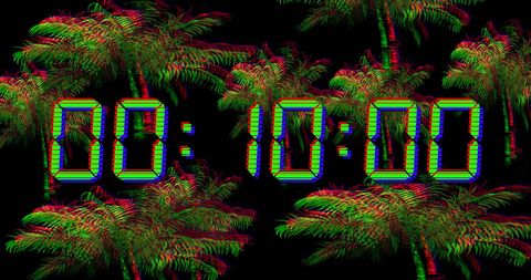 Tropical countdown with digital glitch effect