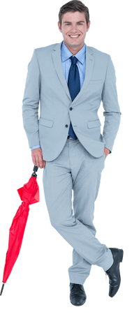 Smiling Businessman Holding Red Umbrella Transparent Background