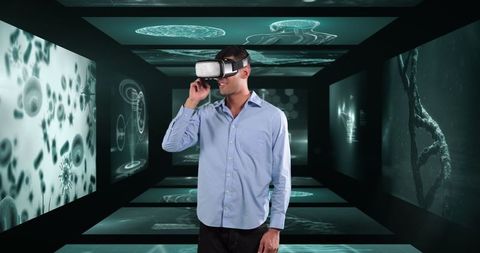 Businessman Engaging with Medical Data through VR Technology