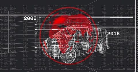 Futuristic Wireframe Car Over Data Grid and World Map Visualization
