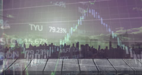 Data Analytics Overlay with City Skyline Backdrop