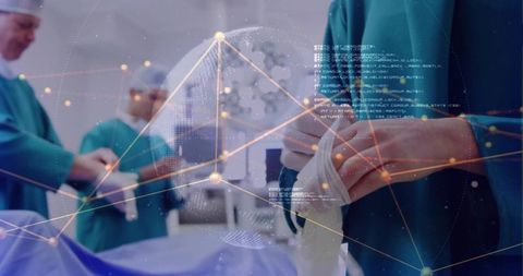 Surgeons Preparing in Operating Room with Digital Innovation Overlay