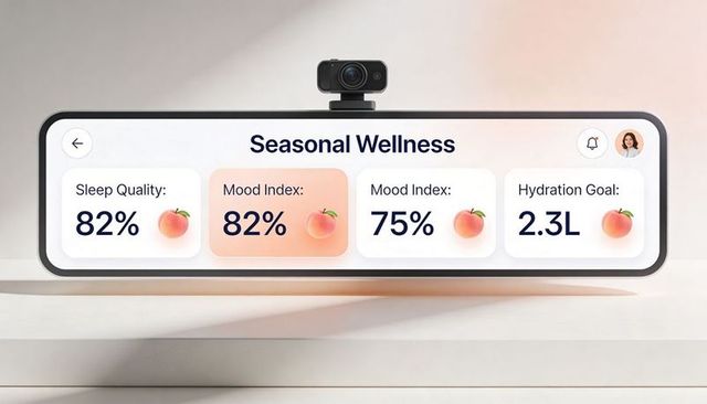 Seasonal wellness dashboard showing sleep mood hydration metrics on desktop display