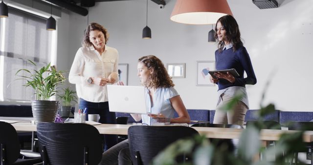 Team of Three Women Collaborating in Modern Office Space - Download Free Stock Images Pikwizard.com