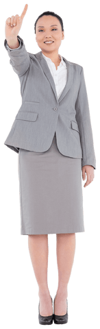 Transparent Businesswoman Pointing Up in Professional Attire