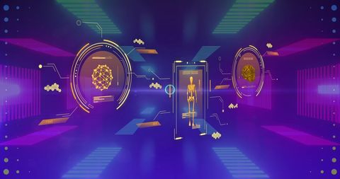 Futuristic Digital Interface with Data Processing Elements in Virtual Tunnel - Download Free Stock Images Pikwizard.com