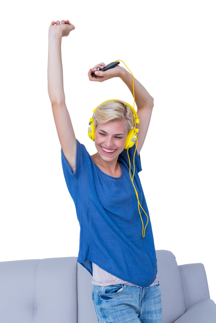 Transparent Joyful Woman Listening to Music with Headphones and Phone - Download Free Stock Videos Pikwizard.com