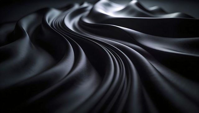 Flowing Black Satin Waves Forming Glossy Curves and Dramatic Light Reflections