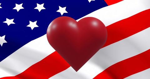 Heart symbol on vibrant american flag background