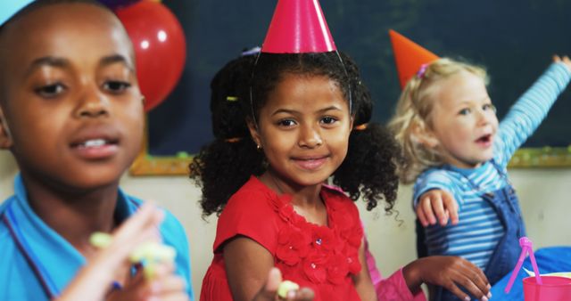 Children Celebrating Birthday Party with Colorful Hats and Balloons - Download Free Stock Images Pikwizard.com